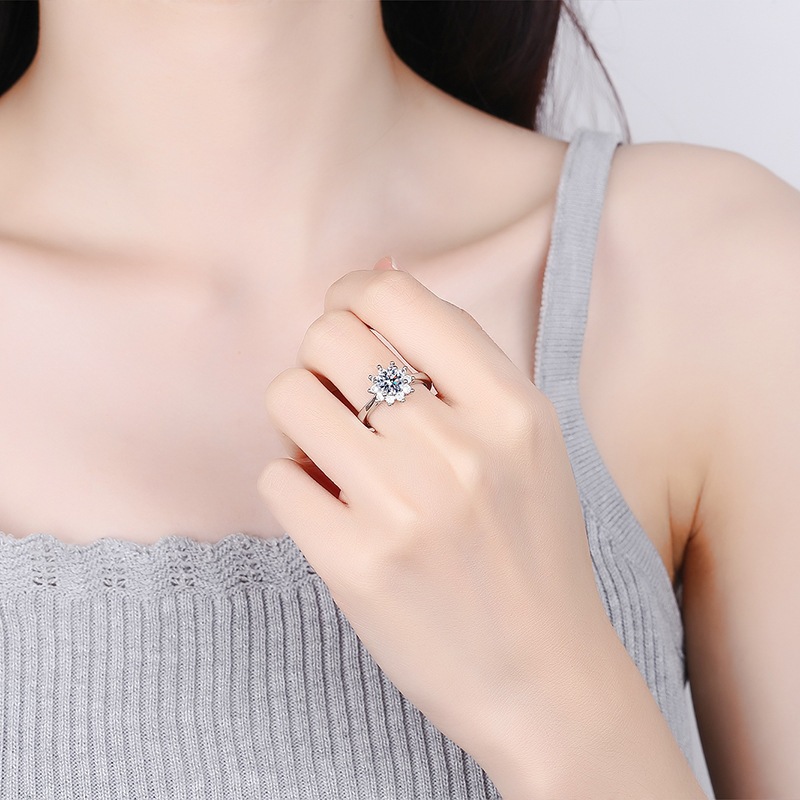 Anel de diamante de girassol, anel de casamento feminino, anel de presente, estilo flor, oito corações e oito flechas