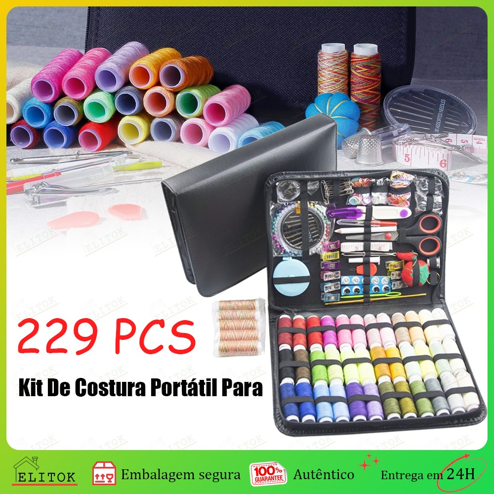 229pçs Kit De Costura Portátil Para Vestuário À Mão Caixa Multifuncional