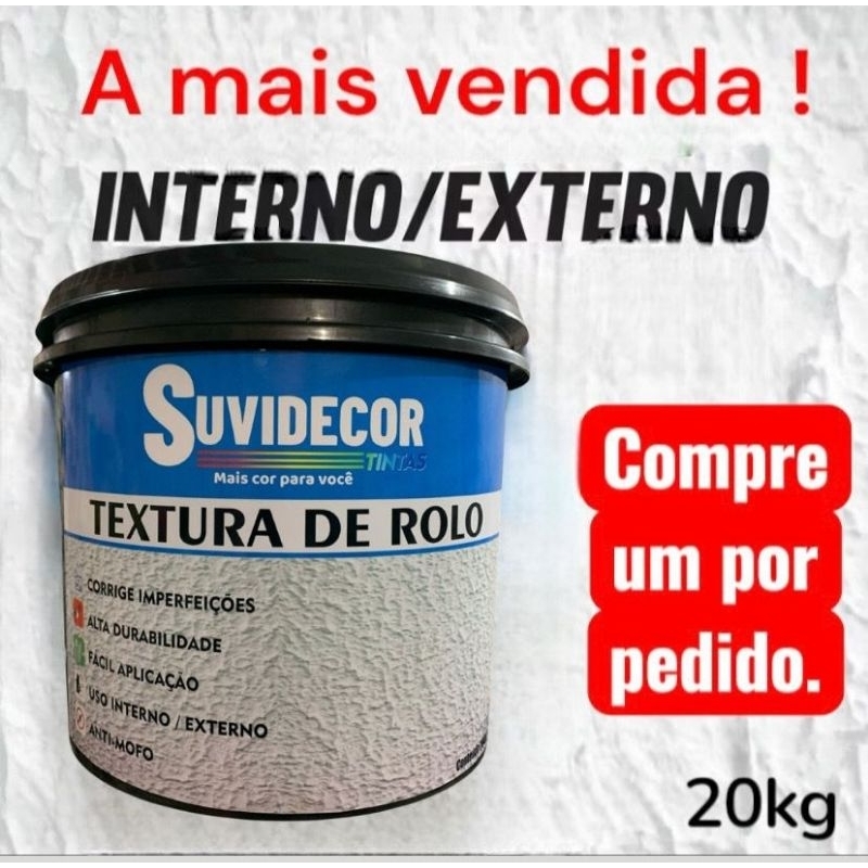 Textura de rolo / lisa 20kg Suvidecor, para áreas externas e internas, alta resistência e rendimento, tem ação anti-mofo