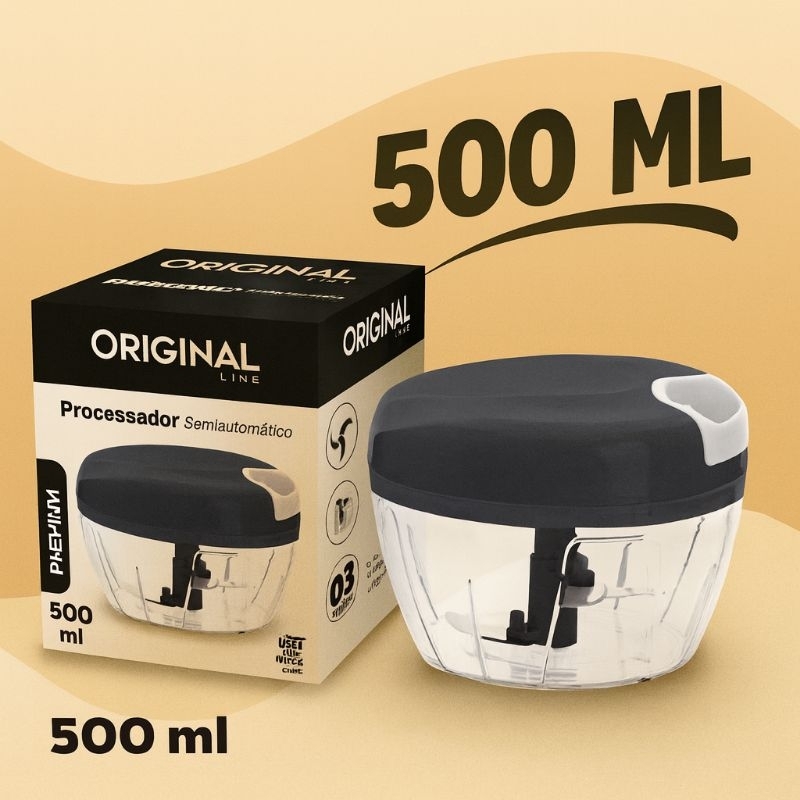 Processador de alimentos, triturador 3 laminas 500ml alho, legumes