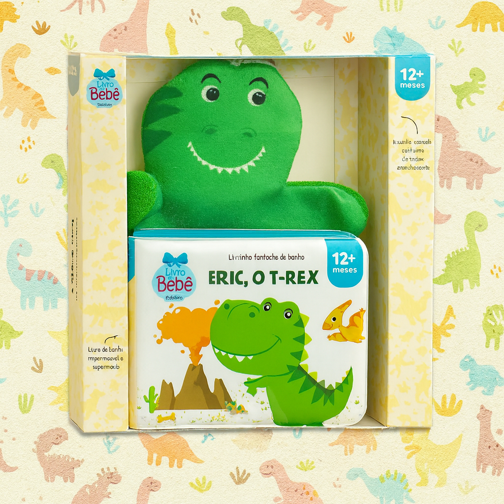 Livrinho Fantoche De Banho Eric, O Dinossauro T-Rex | Livro Infantil Educativo S