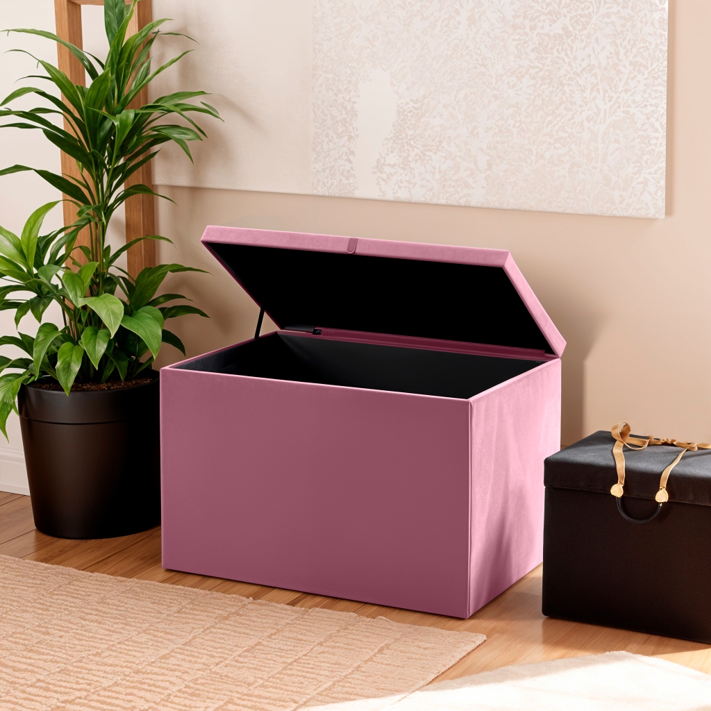 Baú Médio Retangular para Armazenamento em Veludo 55x32x40cm - Rosa em Oferta na Shopee
