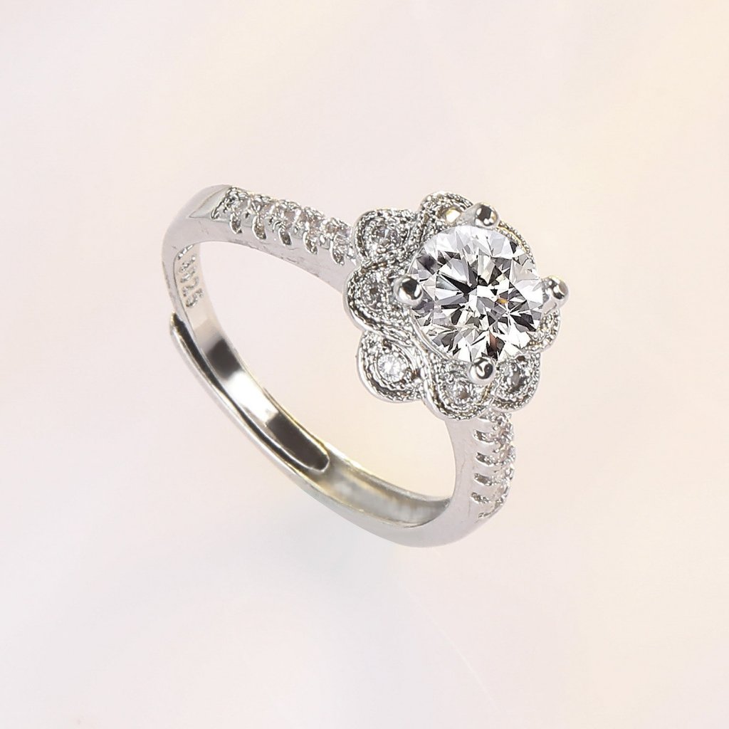 Anel feminino de prata esterlina 925 com quatro garras e zircônia incrustada, anel feminino com simulação de diamante