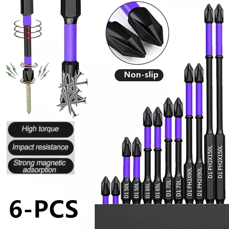 Jogo 6 Ponteiras Philips Magnéticos PH2 de Impacto Anti Derrapante Parafusadeira Bits Cruzado em Oferta na Shopee