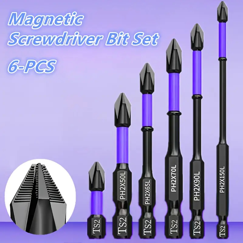 Jogo 6 Ponteiras Philips Magnéticos PH2 de Impacto Anti Derrapante Parafusadeira Bits Cruzado em Oferta na Shopee