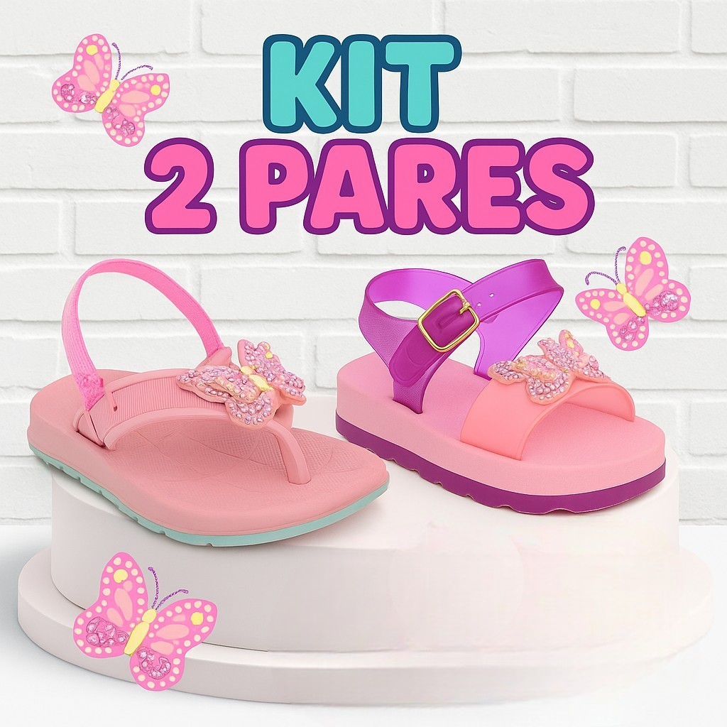Kit 2 Pares Sandália Chinelo Baby Infantil Borboleta 3D Feminina Menina Confortável Antiderrapante em Oferta na Shopee