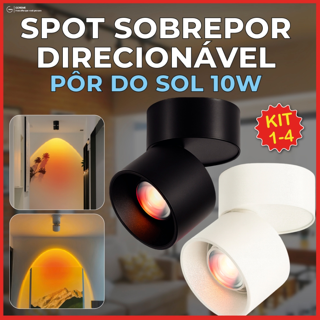 Spot Sobrepor Spot Preto ou Branco Pôr do Sol 10W Luminária de Teto Dobrável Ajustável Bivolt em Oferta na Shopee