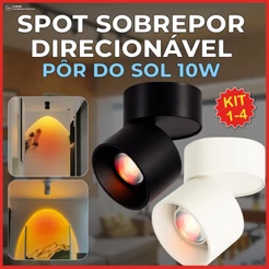Spot Sobrepor Spot Preto ou Branco Pôr do Sol 10W Luminária de Teto Dobrável Ajustável Bivolt