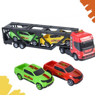 Brinquedo Menino Caminhão Cegonheiro Cegonheira Com Rampa Articulavel + 2 Carrinhos Criança