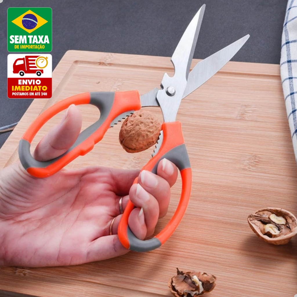 Kit Tesoura de Cozinha Multiuso + Tesoura Costura Kit Corte Alimentos Papel Tecidos Abridor