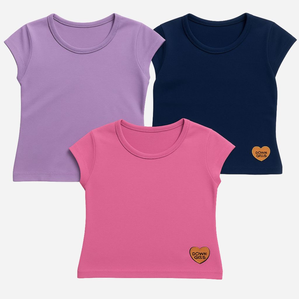 Kit 3 Blusas Manga Curta Infantil Menina Feminino Algodão Cotton Lisa Basica - Roupa Infantil Menina