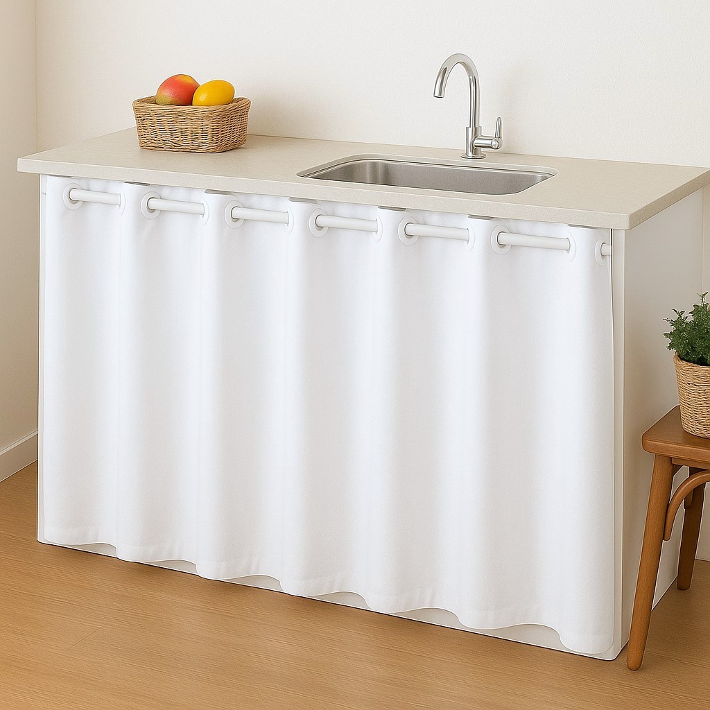 Cortina de Pia Cozinha Oxford 1,40m x 80cm com Ilhós Branco em Oferta na Shopee