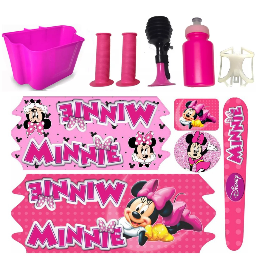 Adesivo Minie Cesta Bicicleta Infantil Buzina Manopla Minnie Aro16