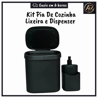 Conjunto de Pia e Cozinha Com Lixeira 3,5 Litros e Dispenser de Detergente 500 ML Porta Bucha