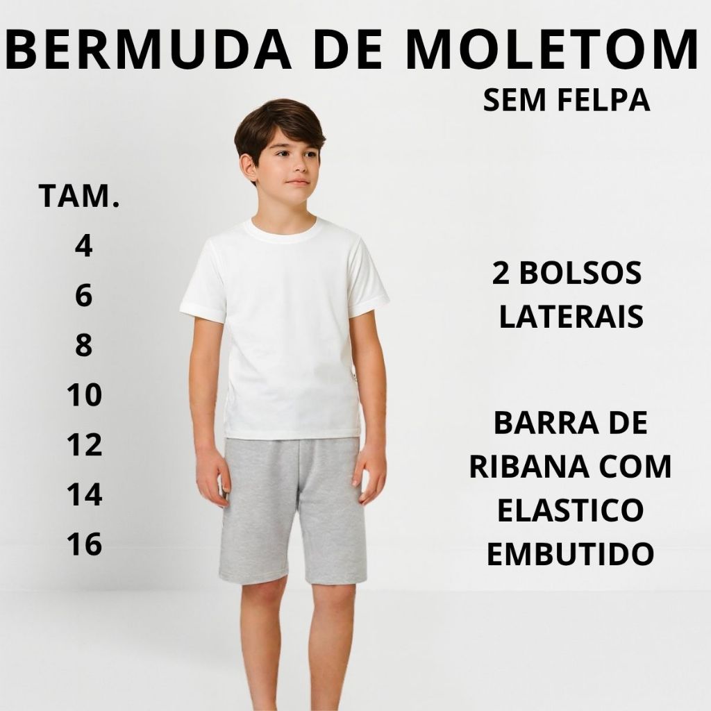 Bermuda moletom Infantil Juvenil Menino 2 Bolsos Lisa 3238-A