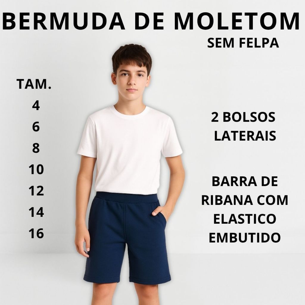 Bermuda 2 Bolsos Infantil Juvenil Lisa moletom Menino 3240-A