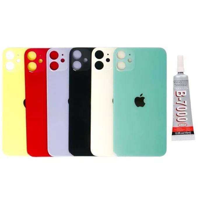 Tampa Traseira de Vidro iPhone 11+Cola 15ml (COM FURO MAIOR COLA)