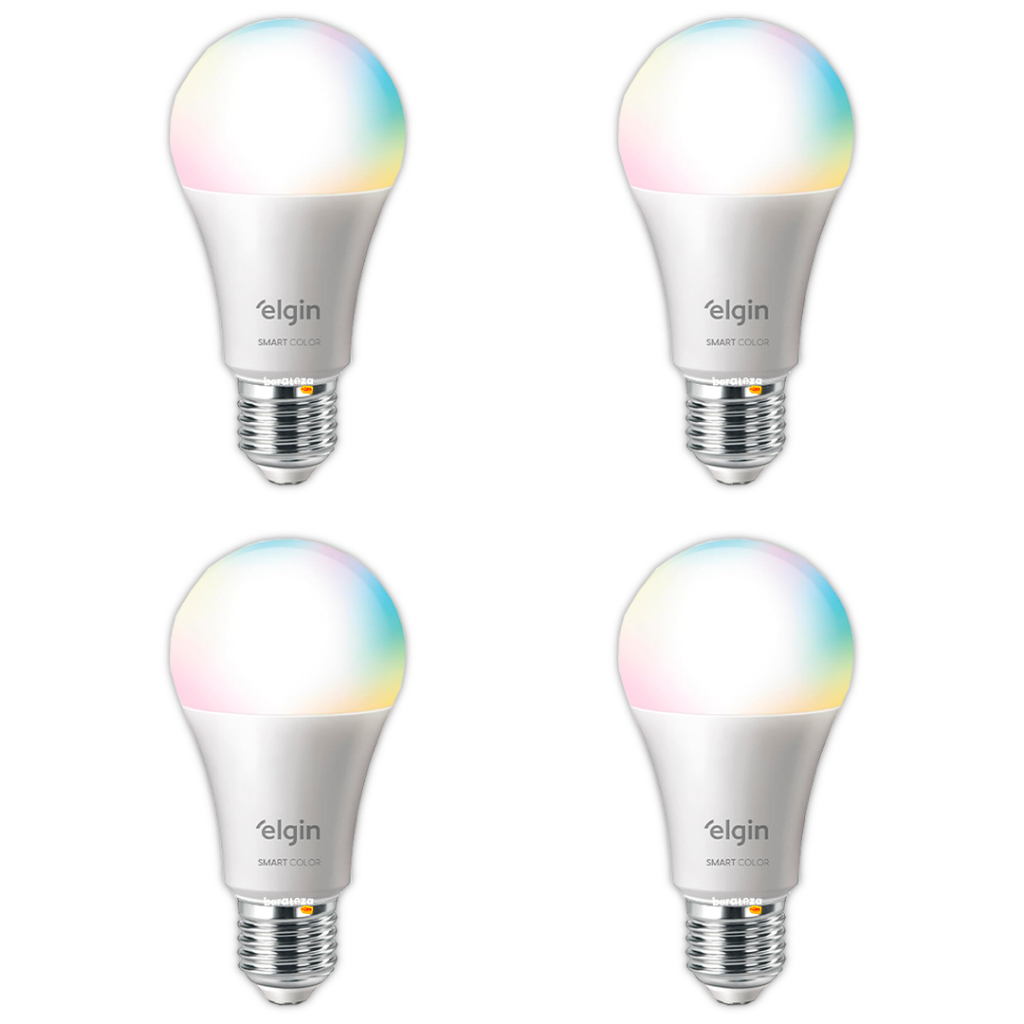 KIT COM 4 LÂMPADAS INTELIGENTES ELGIN SMART COLOR 10W RGB WI-FI (A60 / E27) | BIVOLT | ALEXA/GOOGLE