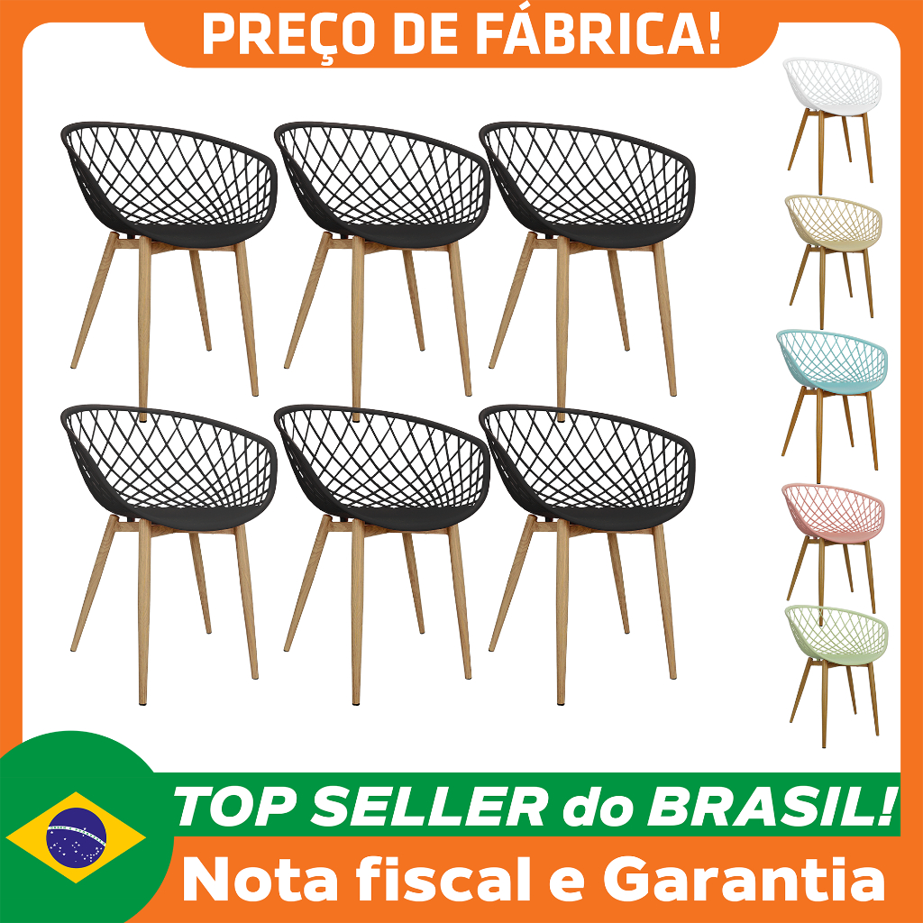 Kit 6 Cadeiras Poltrona Clarice Sidera Nest Web C/ Apoio De Braço