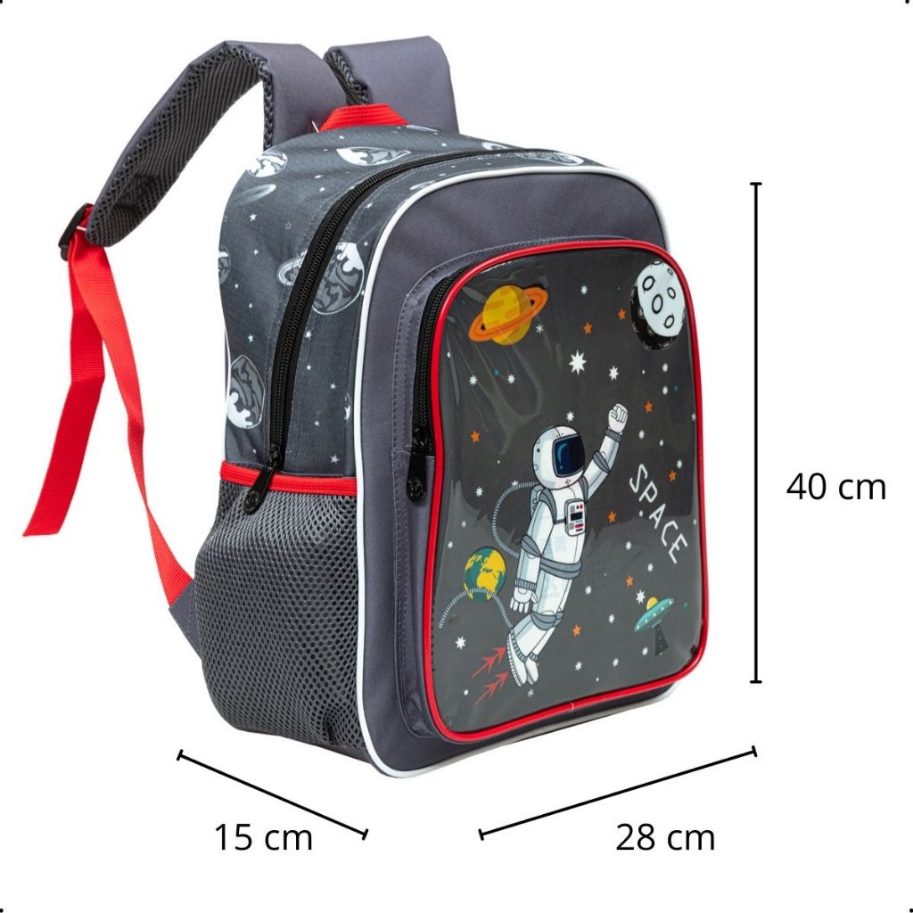 Mochila Astronauta Escolar Menino Infantil 40x35 Grande 16"' Creche Primeira Infância