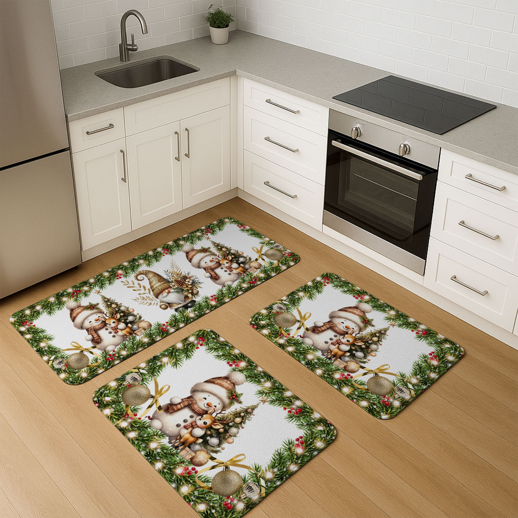 Kit Tapetes Passadeira 3 Peças – Conforto e Estilo para Cozinha ou Corredor ( Natal, cozinha, casa)