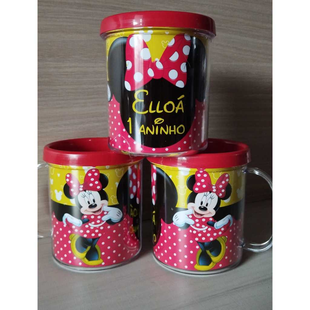 15 caneca acrílica personalizada para festa infantil lembrancinha MInnie vermelha