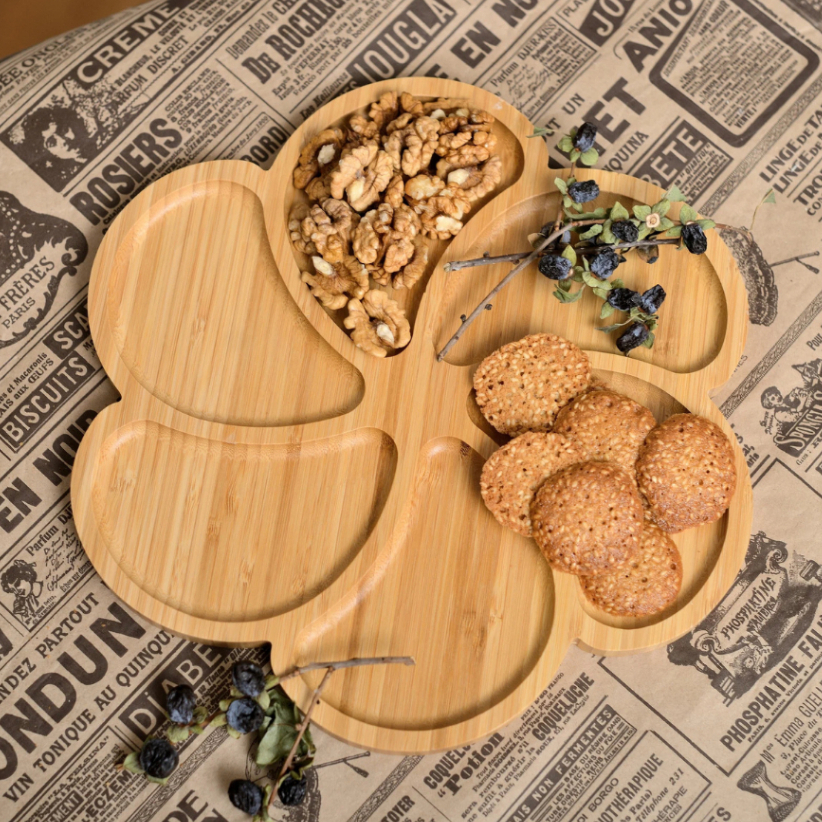 Petisqueira Gamela Tipo Bambu Mdf Flor Com 6 Espaços Para Servir Petiscos e Frios Multiuso...