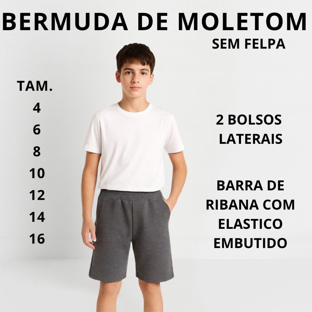 Bermuda Infantil Juvenil Lisa moletom Menino 2 Bolsos 3239-A