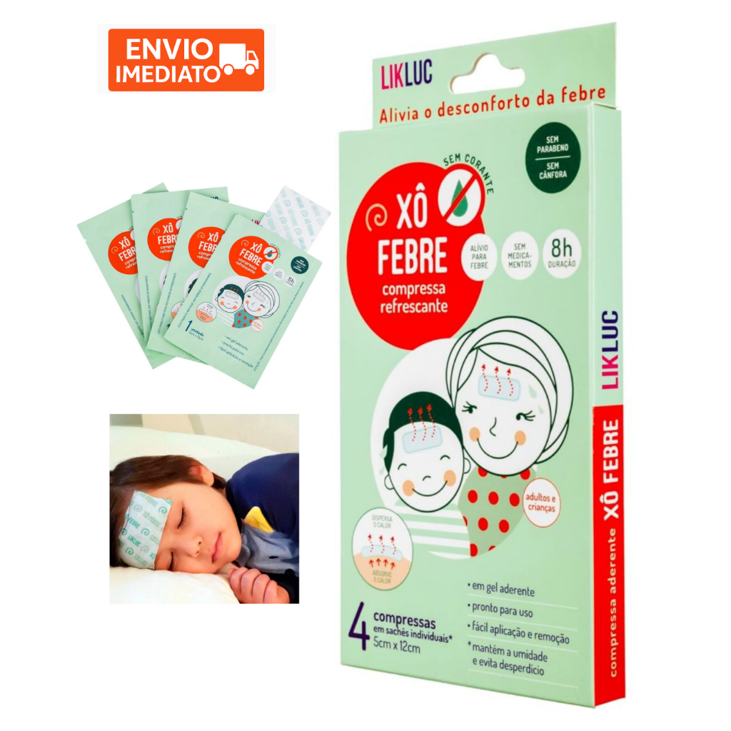 Compressa Adesivo Gel Xô Febre Medicamento Alivia Febre Likluc 4 Adesivos Bebês Crianças Infantil em Oferta na Shopee