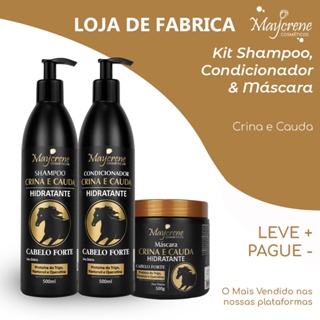 Kit Crina e Cauda Hidratante Maycrene – Shampoo + Condicionador + Máscara (500ml/500g) Cabelo Forte em Oferta na Shopee