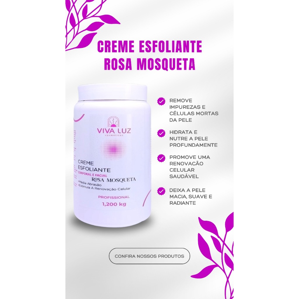 Esfoliante Esfoliante Corporal E Facial DE Rosa Mosqueta com Carvão Ativado e um Creme Hidratante Rosa Mosqueta