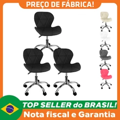 Kit 3 Cadeiras Slim Office Estofada Base Giratória Cromada