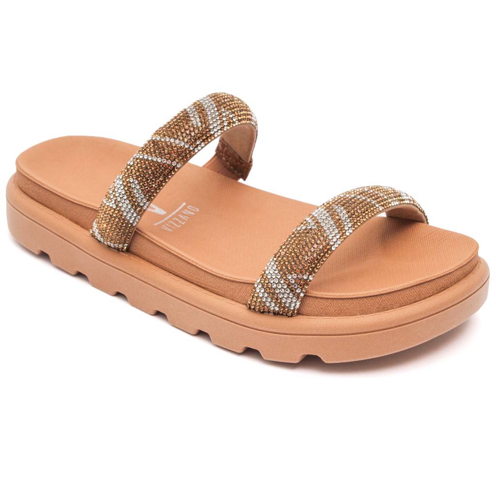 Papete Vizzano Feminina Strass Brilho Tratorada Original 6459.110 Nude