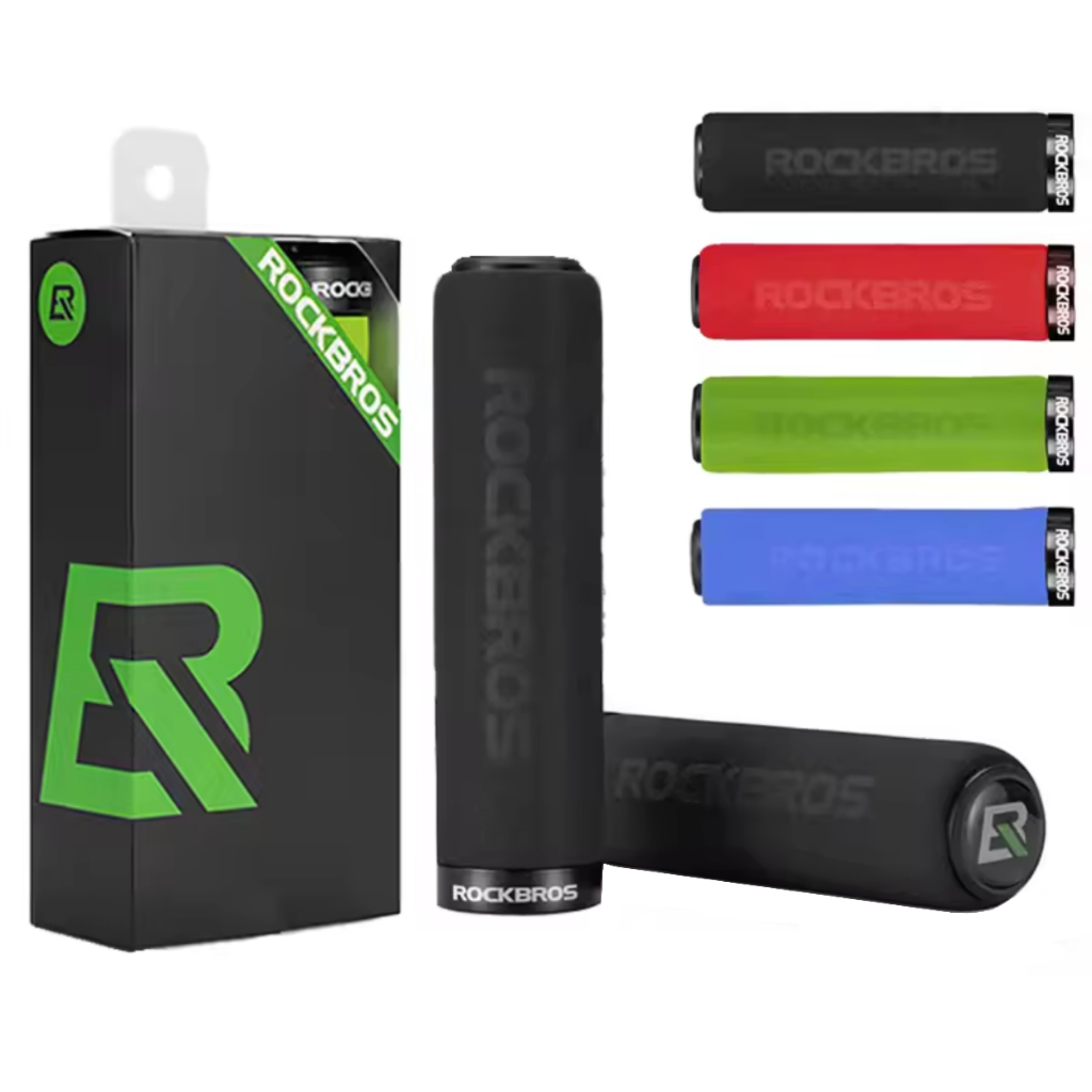 Manopla Rockbros Colorida Pegador Manete Preta Com Anel Trava Bike Bicicleta Mtb Borracha Anatômica