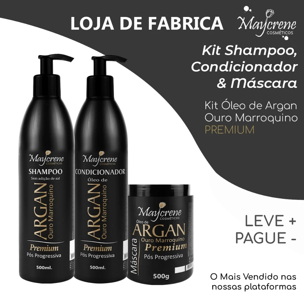 Kit Óleo de Argan Ouro Marroquino Premium Pós Progressiva 500ml Maycrene | - Reconstrução, Hidratação e Nutrição