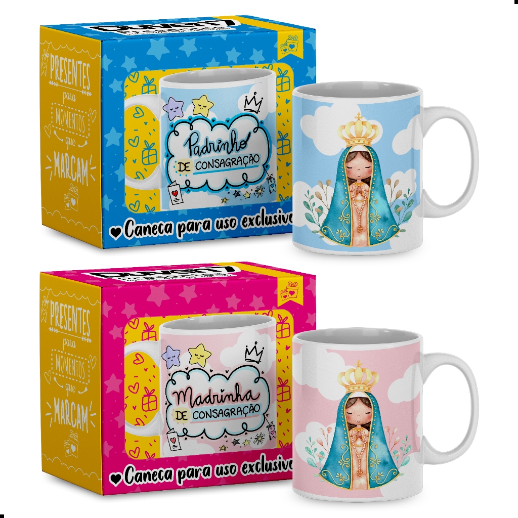 Kit 2 Canecas Madrinha E Padrinho De Consagração C/ CAIXINHA em Oferta na Shopee