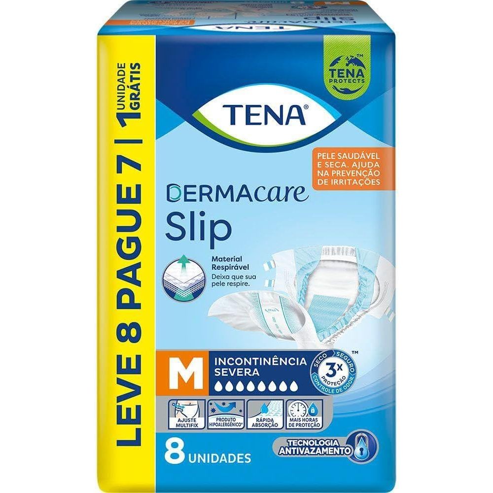 Fralda Tena Dermacare Slip M Leve 8 Pague 7 em Oferta na Shopee