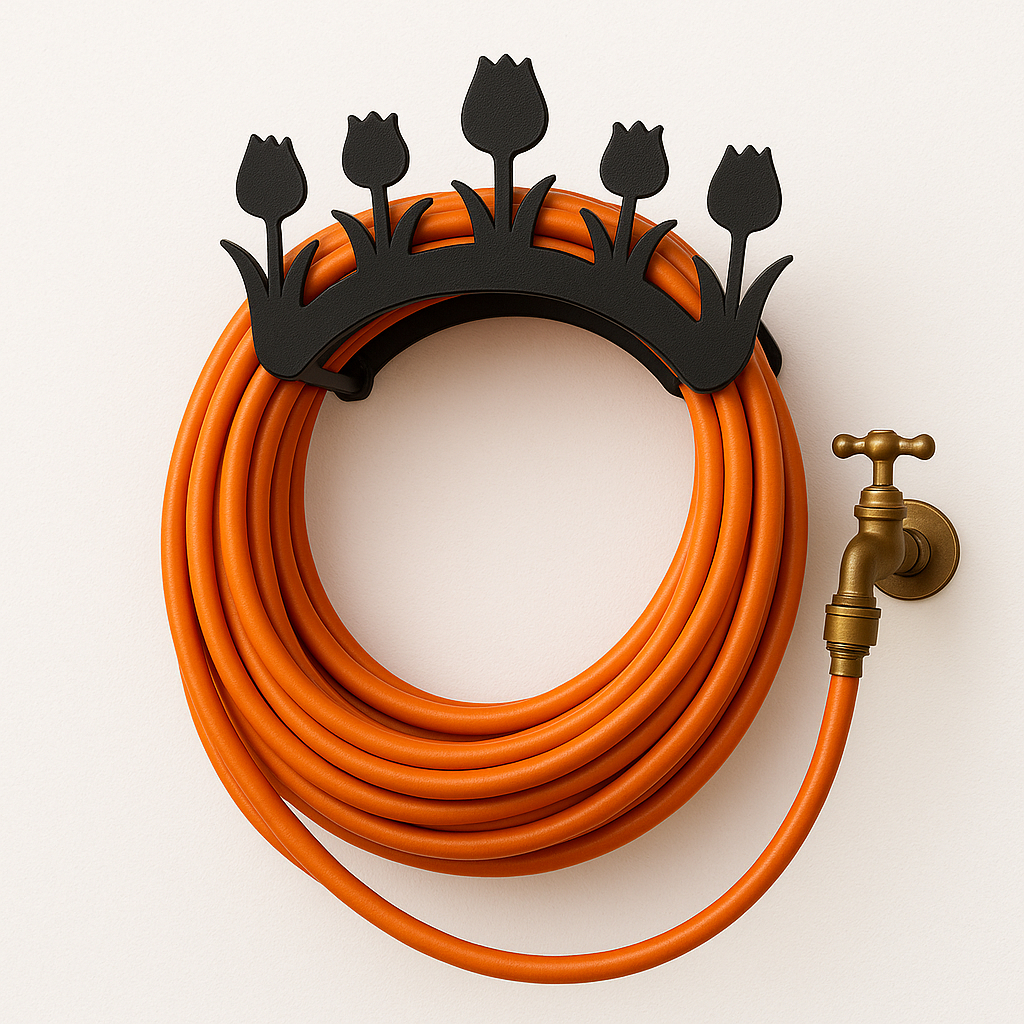 Suporte de enrolar mangueira de jardim quintal suporte fixo na parede em aço modelo TULIPA