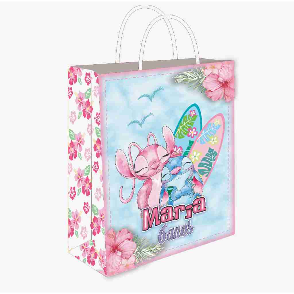 10 SACOLINHAS PERSONALIZADAS FESTA STITCH E ANGEL(P) - LEMBRANCINHA DE FESTA INFANTIL - PEGUE E MONTE