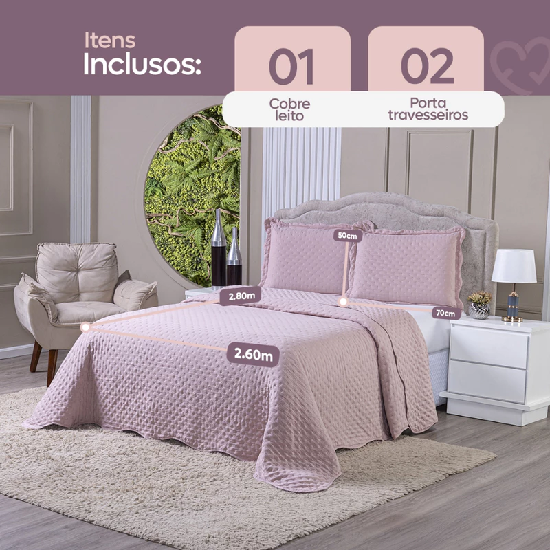 Kit Colcha Casal Cobre Leito 3 Peças 400 Fios Dupla Face Queen — foto 2