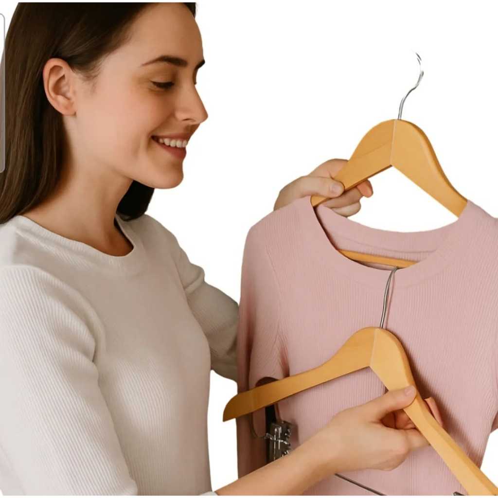Cabide Madeira Com Presilhas Resistentes Organização Roupa Armário closet