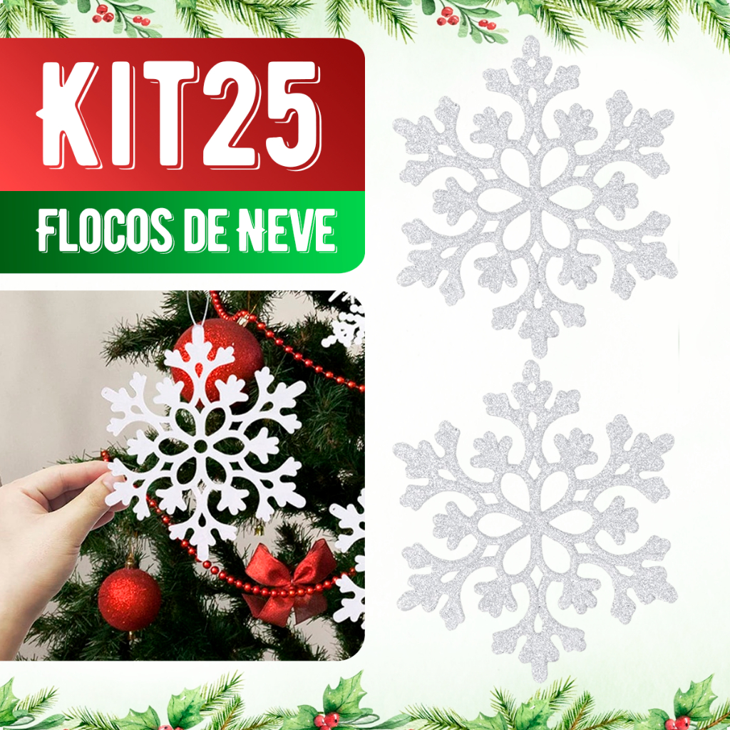 Kit 25 Unidades Pendente Floco De Neve Enfeite Natalino