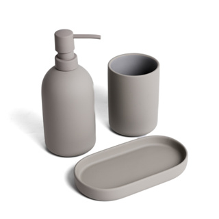 Conjunto de Banheiro Cerâmica Lunas Soft Touch 3 Peças Oikos Banheiro Pequeno Moderno Cinza em Oferta na Shopee