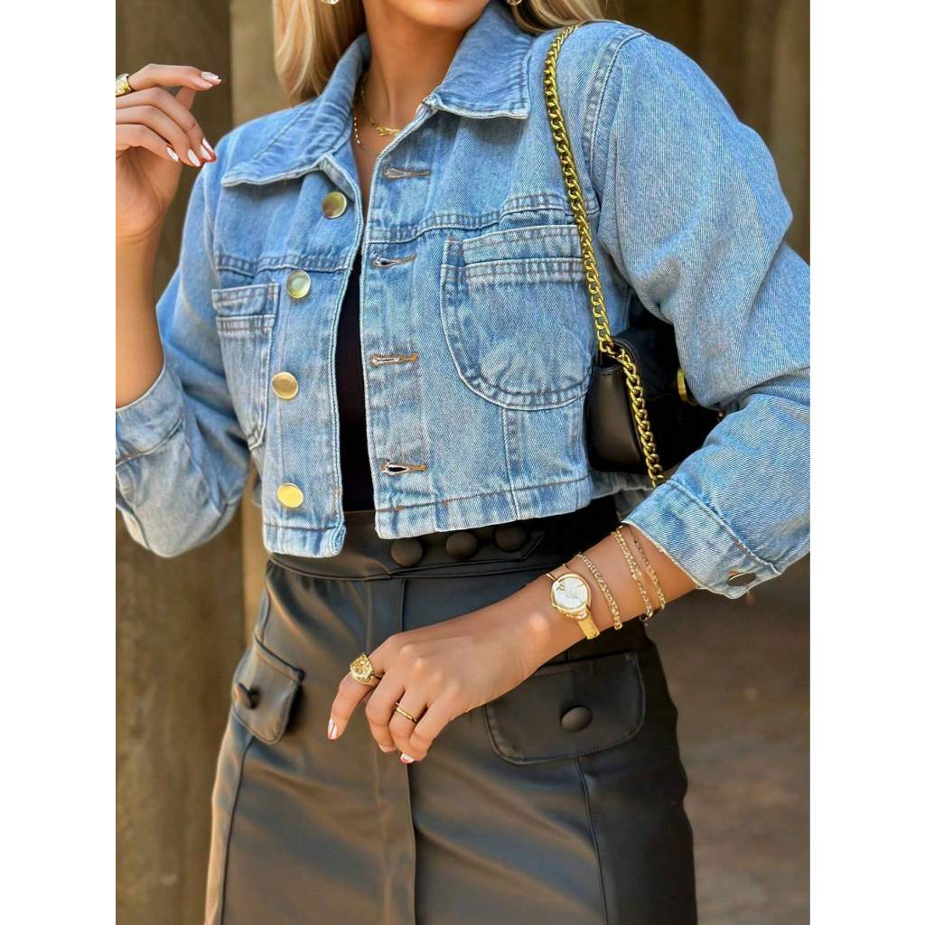jaqueta jeans feminina casaco manga longa Denim feminina casaco blusa  manga longe em Oferta na Shopee