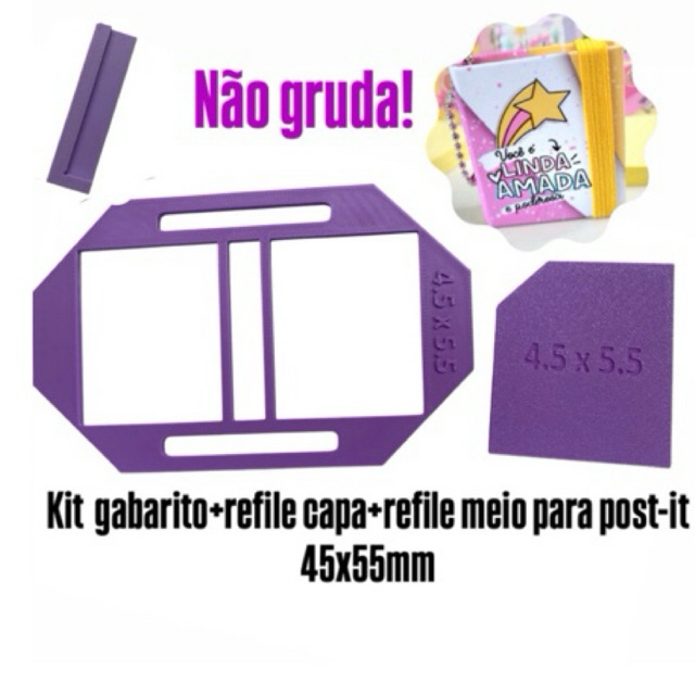 Gabarito+Refilador para Post-it P 45×55 mm — 3D PLA (Não gruda no adesivo)