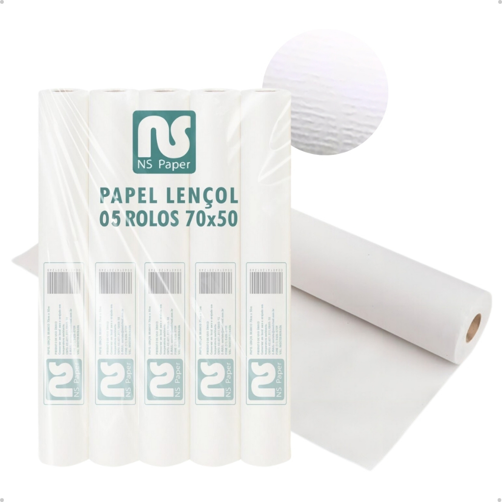Lençol de Papel Descartável para Maca 70x50 para Estética e Saúde 5 rolos NS Paper