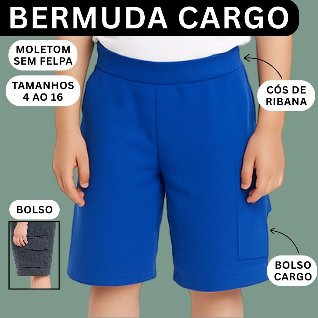 Bermuda Infantil Juvenil moletom Menino bolso cargo 3246-A
