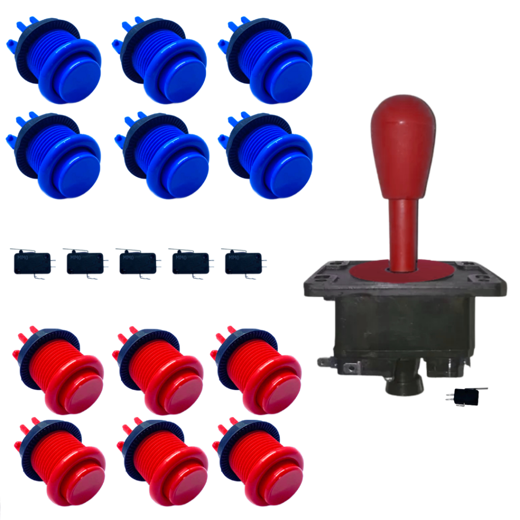 Kit 12 Botões Nylon Arcade Fliperama 1 Comando Joystick Colorido