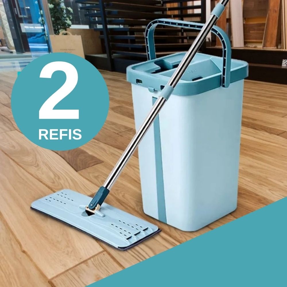 Mop Flat Balde 6 litros com Cabo Extensivel Inox Grande