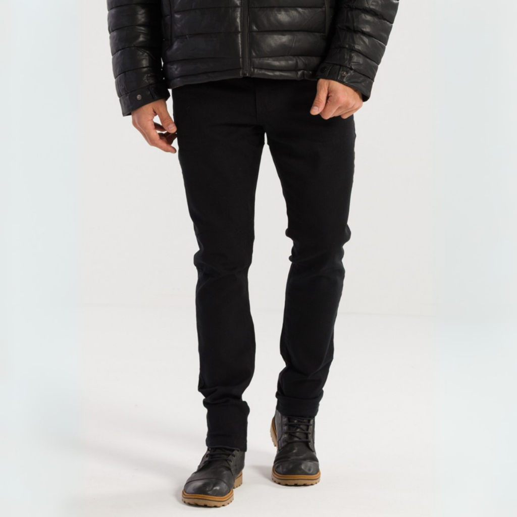 Calça Masculina Sarja Tex Slim Preta Botão Tradicional Sport Fino Bolsos Todas Estações Elastano